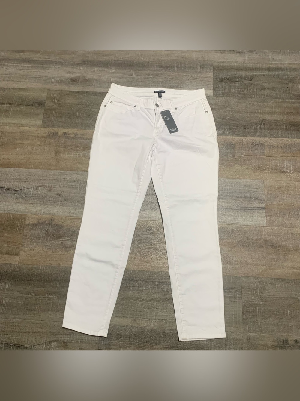 Eileen Fisher Women’s Slim Ankle Jeans White Organic Cotton 5-Pocket Size 8